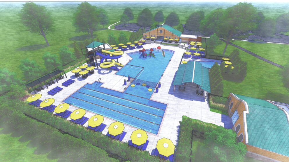 A colorful top-down rendering of the Miller Park Pool.