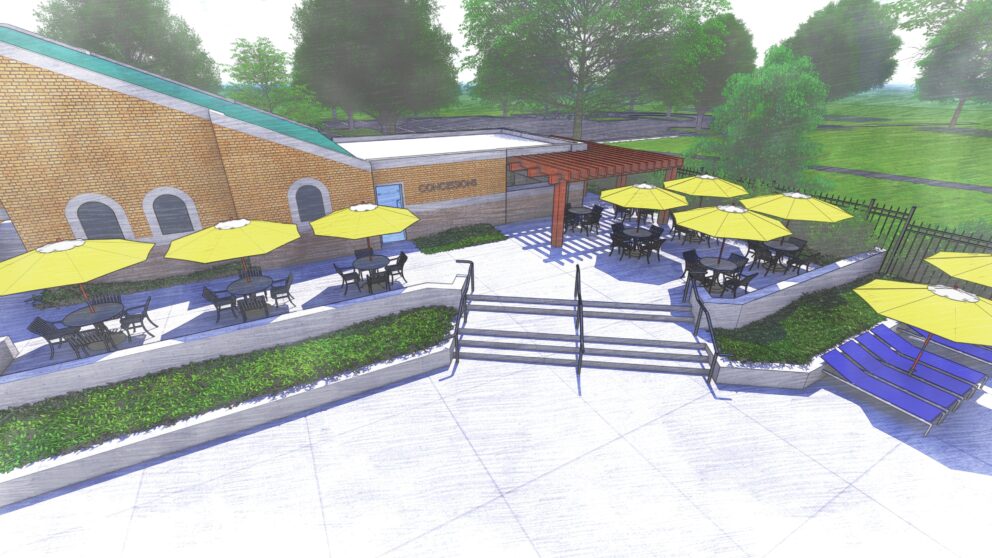 A rendering of the stairs to the concession stand at Miller Park Pool.