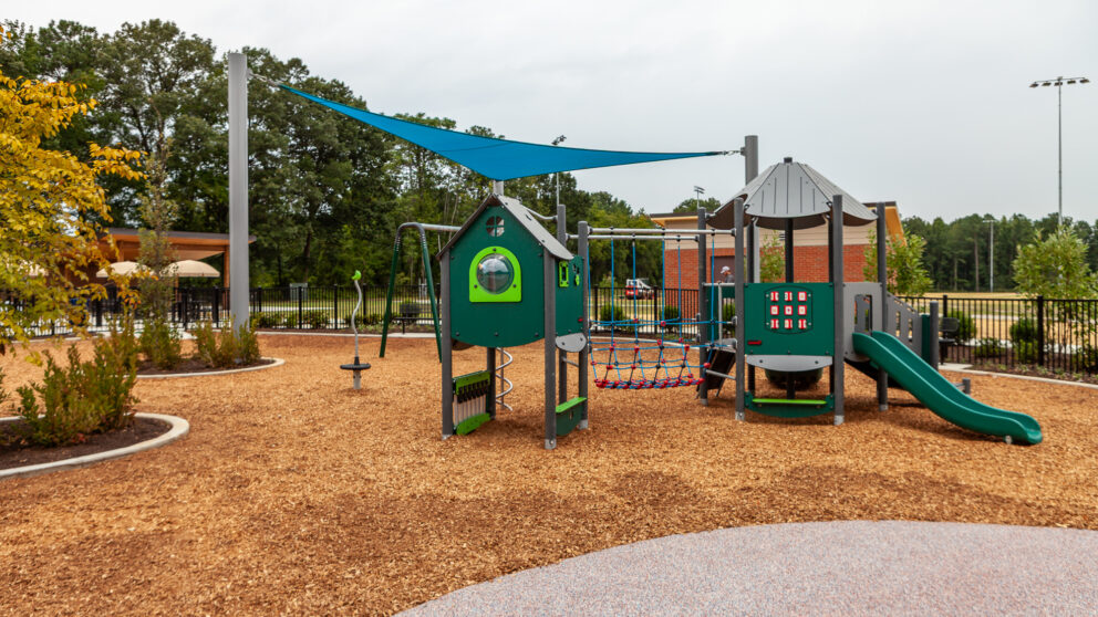 A piece of climbing play equipment at the playground at Beulah Park.
