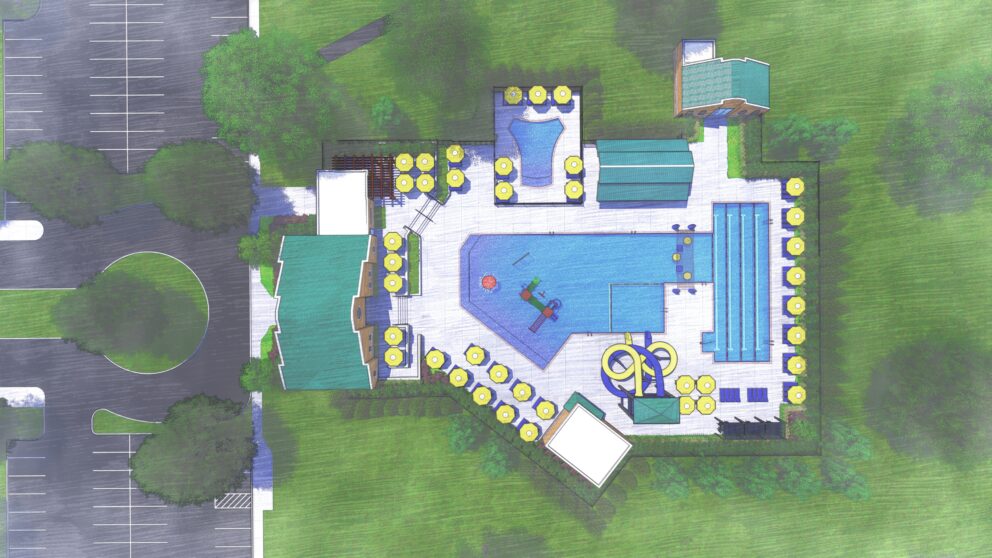 A bird eye view rendering of the Miller Park Pool campus.