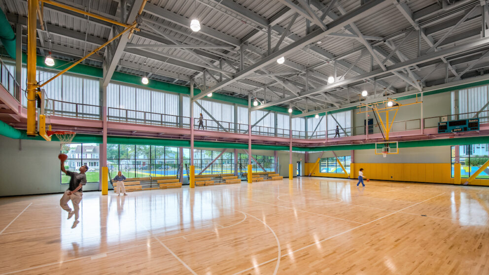 A rendering of a basketball court inside of the Lucks Field Community Center.
