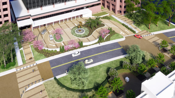 A rendering of the street in front of St. Mary's hospital